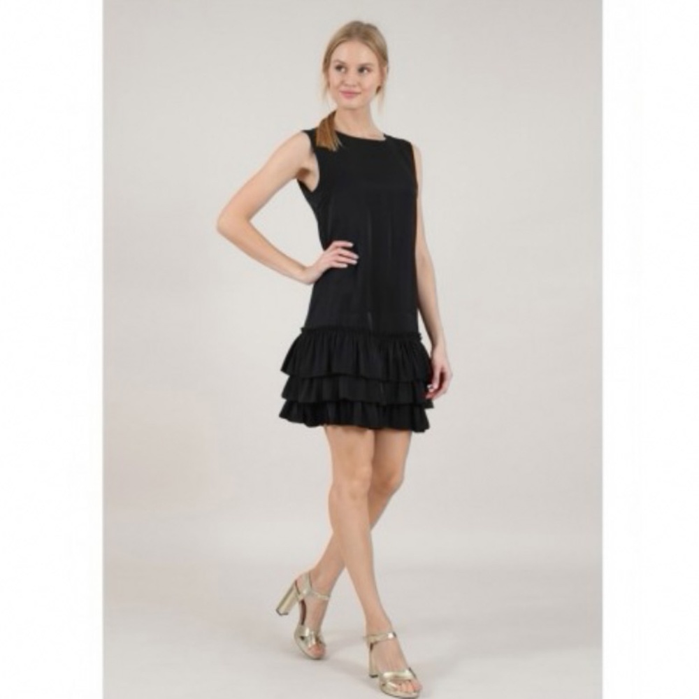 DKNY Black Frayed Tiered Zip back mini dress Sz 0 - Picture 1 of 8